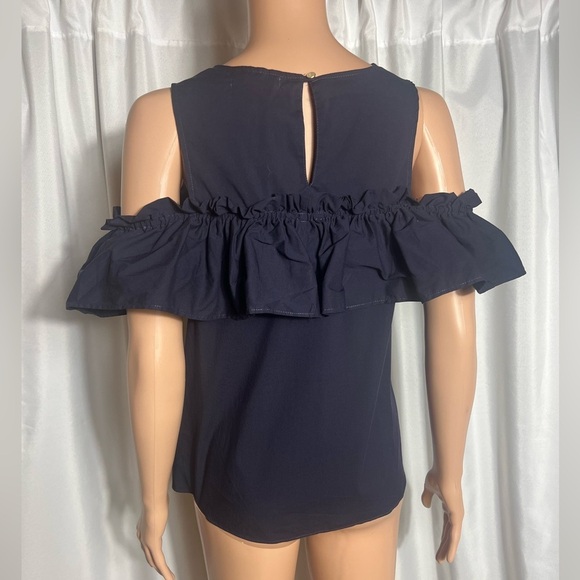 Copper Key Women’s Size S Navy Ruffle Off/Cold-Shoulder Top Flowy Versatile - Picture 4 of 8